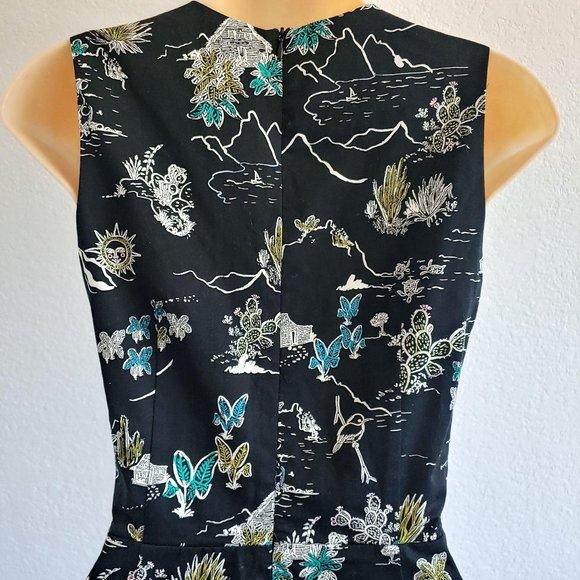 Zara Cactus Print Cut Out Twist Romper Shorts Playsuit XS Black Plants - Picture 2 of 7